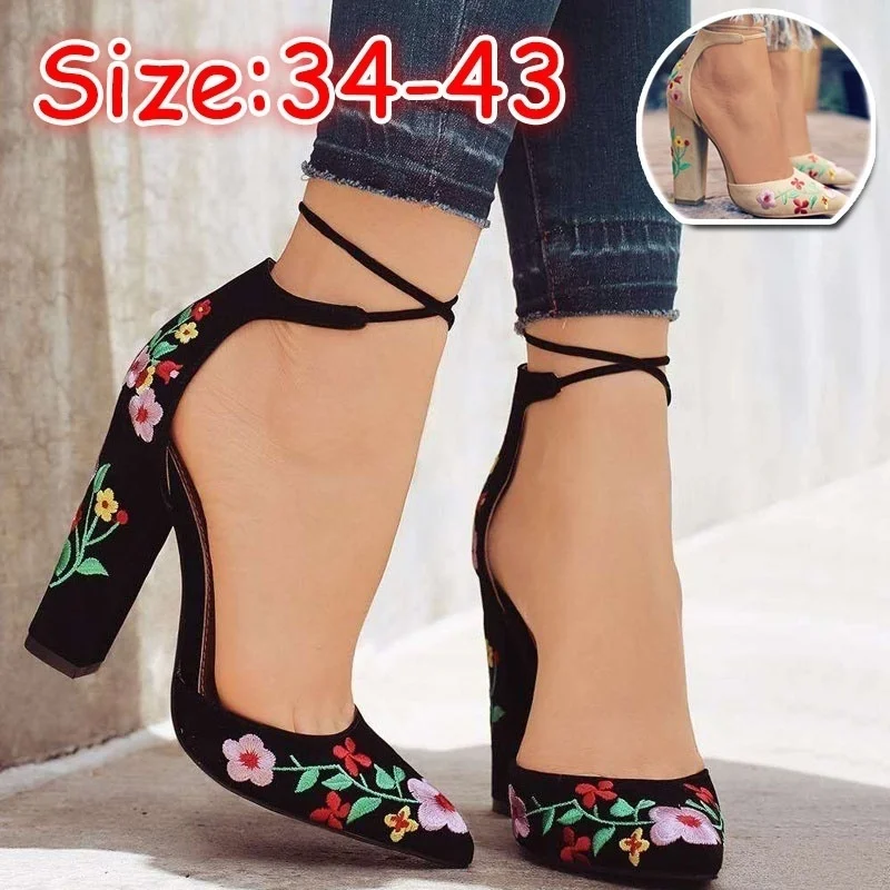 Summer Fashion Rose Embroidery Square Heel Sandals High Heels Women's Ankle Buckle Suede Shoes Casual Shoes Plus Size 34-43
Summer Fashion Rose Embroidery Square Heel Sandals High Heels Women's Ankle Buckle Suede Shoes Casual Shoes Plus Size 34-43