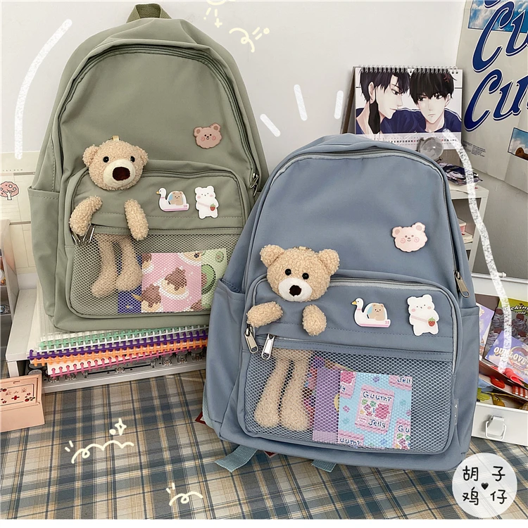 YJ249 Cute bear girl student school bag female Korean ins high school large capacity backpack 
YJ249 Cute bear girl student school bag female Korean ins high school large capacity backpack