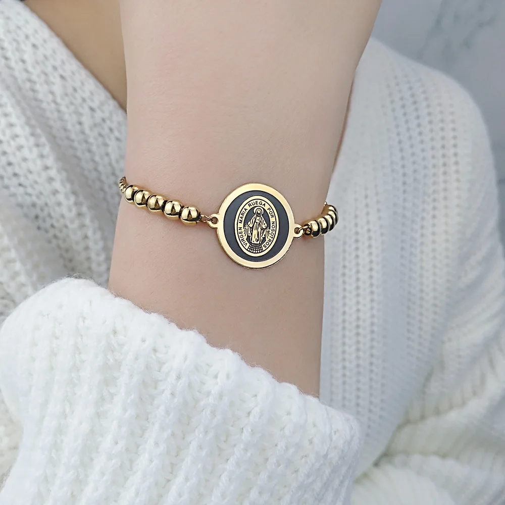 FINE4U B284 Stainless Steel Virgin Mary Saint Benedict Guadalupe Medals Charm Bracelet For Catholic Jewelry 5mm Beads Bracelet
FINE4U B284 Stainless Steel Virgin Mary Saint Benedict Guadalupe Medals Charm Bracelet For Catholic Jewelry 5mm Beads Bracelet