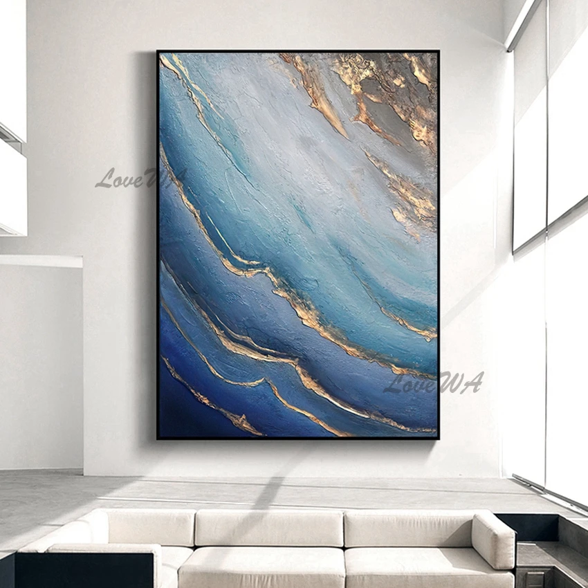 High Quality Abstract Geometric Pattern Gold Texture Paintings Hand Painted Oil Painting On Canvas Color Is Blue Home Decoration
High Quality Abstract Geometric Pattern Gold Texture Paintings Hand Painted Oil Painting On Canvas Color Is Blue Home Decoration
