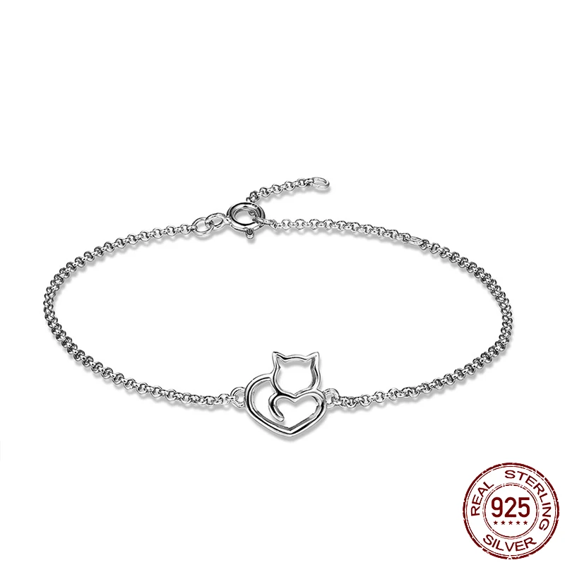 VENTFILLE 925 Sterling Silver Cat And Heart Link Chain Bracelets & Bangles Women Authentic Fashion Luxury High-end Jewelry Gift
VENTFILLE 925 Sterling Silver Cat And Heart Link Chain Bracelets & Bangles Women Authentic Fashion Luxury High-end Jewelry Gift