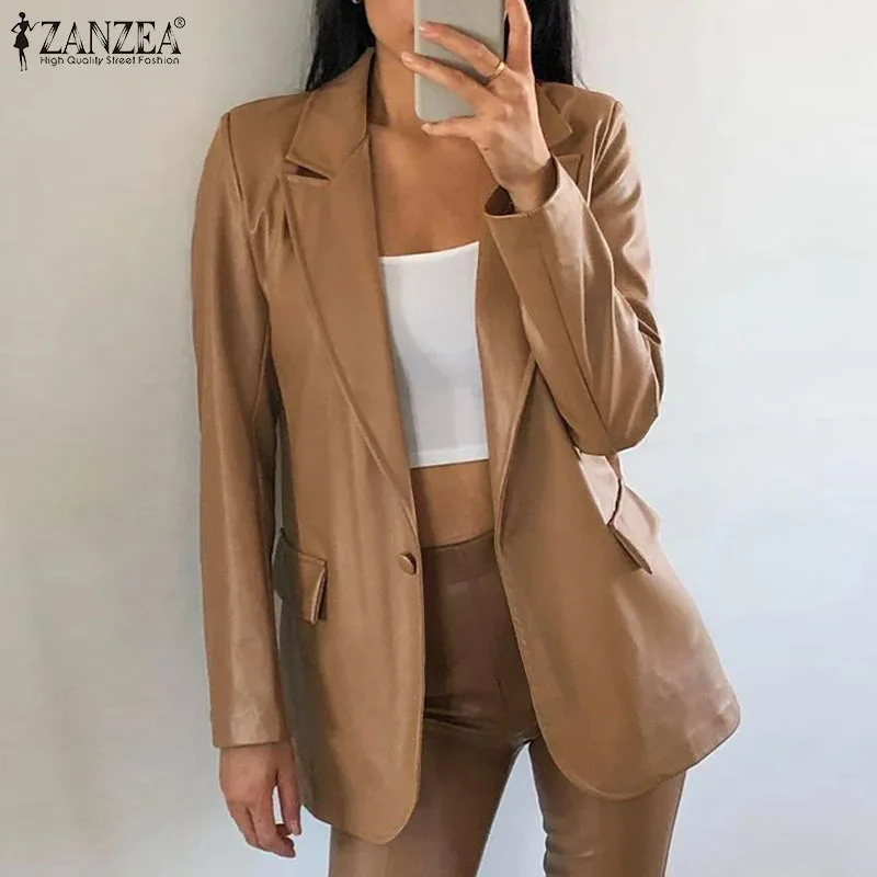 Fashion PU Leather Blazer Women Autumn Coats ZANZEA 2021 Long Sleeve Outwears Female Single Button Overcoats Oversized Tops
Fashion PU Leather Blazer Women Autumn Coats ZANZEA 2021 Long Sleeve Outwears Female Single Button Overcoats Oversized Tops