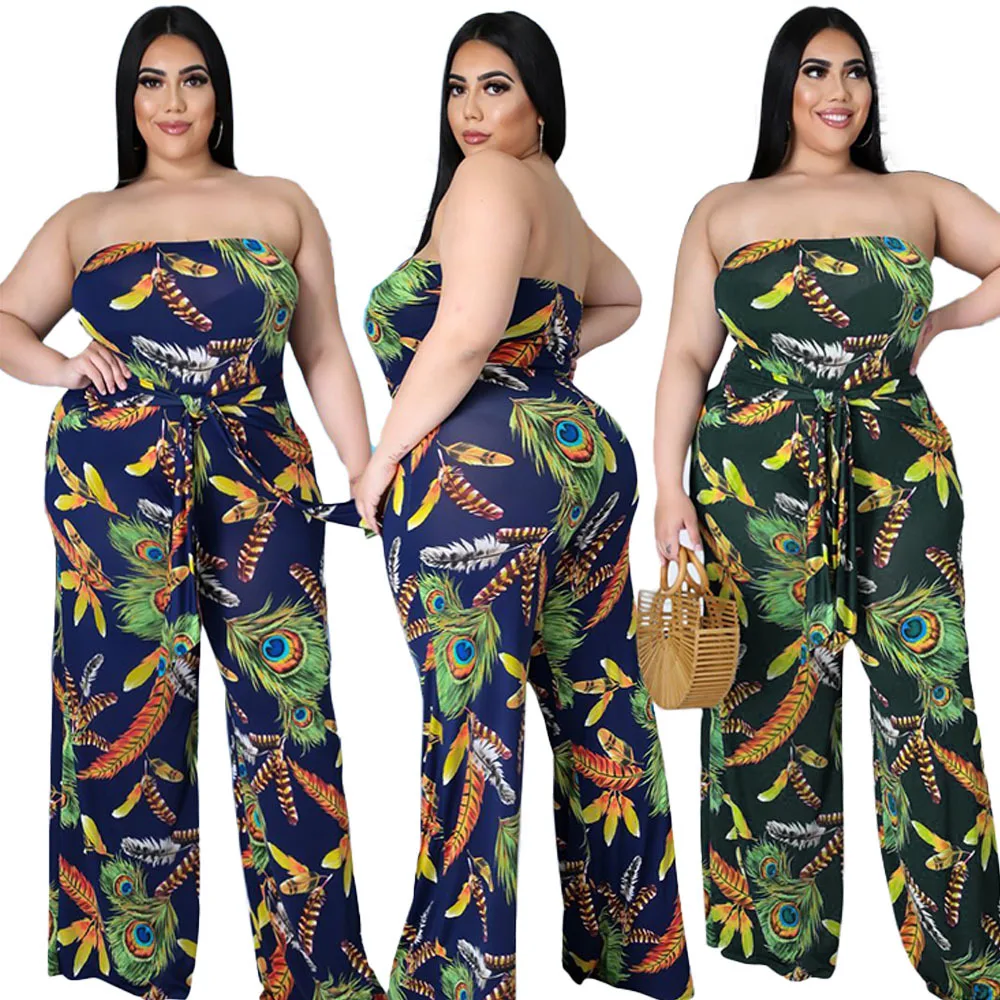2021 Summer Strapless Jumpsuits Plus Size L-4XL Sleeveless Backless Lady's Lace-up Leaf Printing Fashion Straight Rompers
2021 Summer Strapless Jumpsuits Plus Size L-4XL Sleeveless Backless Lady's Lace-up Leaf Printing Fashion Straight Rompers