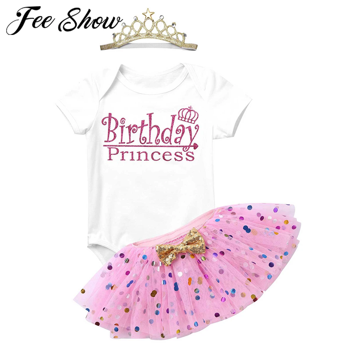 Infant Baby Girls 1st Birthday Princess Outfit Short Sleeves Romper Top Polka Dot Tulle Tutu Skirt with Crown 2nd Birthday Sets
Infant Baby Girls 1st Birthday Princess Outfit Short Sleeves Romper Top Polka Dot Tulle Tutu Skirt with Crown 2nd Birthday Sets