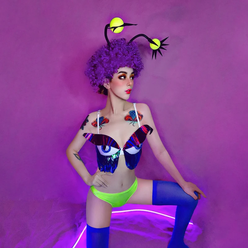 Лидер продаж бикини Drag Queen костюмы для Хэллоуина глаз бюстгальтер ГОГО