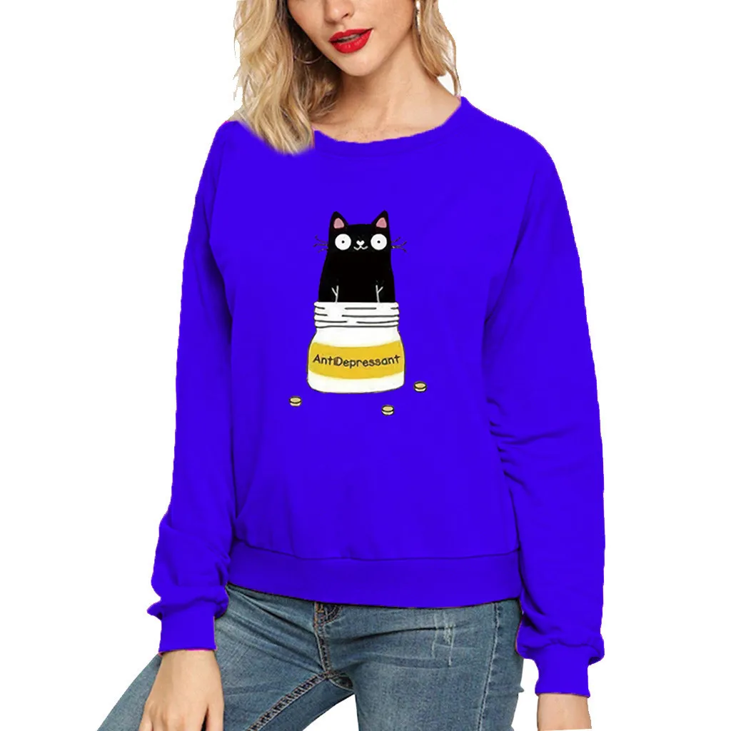 Fun Cat Pattern Printing Long Sleeve Tops Round Neck Sweatershirt Letter Printing Sweatshirt Women
Fun Cat Pattern Printing Long Sleeve Tops Round Neck Sweatershirt Letter Printing Sweatshirt Women