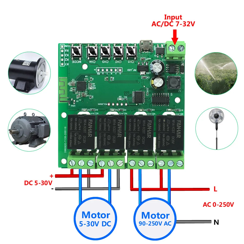 4 Channels Smart WiFi Module 12V Smart Relay for Tuya Alexa for Goolge Home Tuya App Control Wireless Inching Self-locking
4 Channels Smart WiFi Module 12V Smart Relay for Tuya Alexa for Goolge Home Tuya App Control Wireless Inching Self-locking