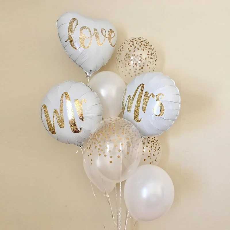 

Round White Gold Glitter Print Mr&Mrs LOVE Foil Balloons Wedding decoration bride to be marriage Valentine's Day Air Globos