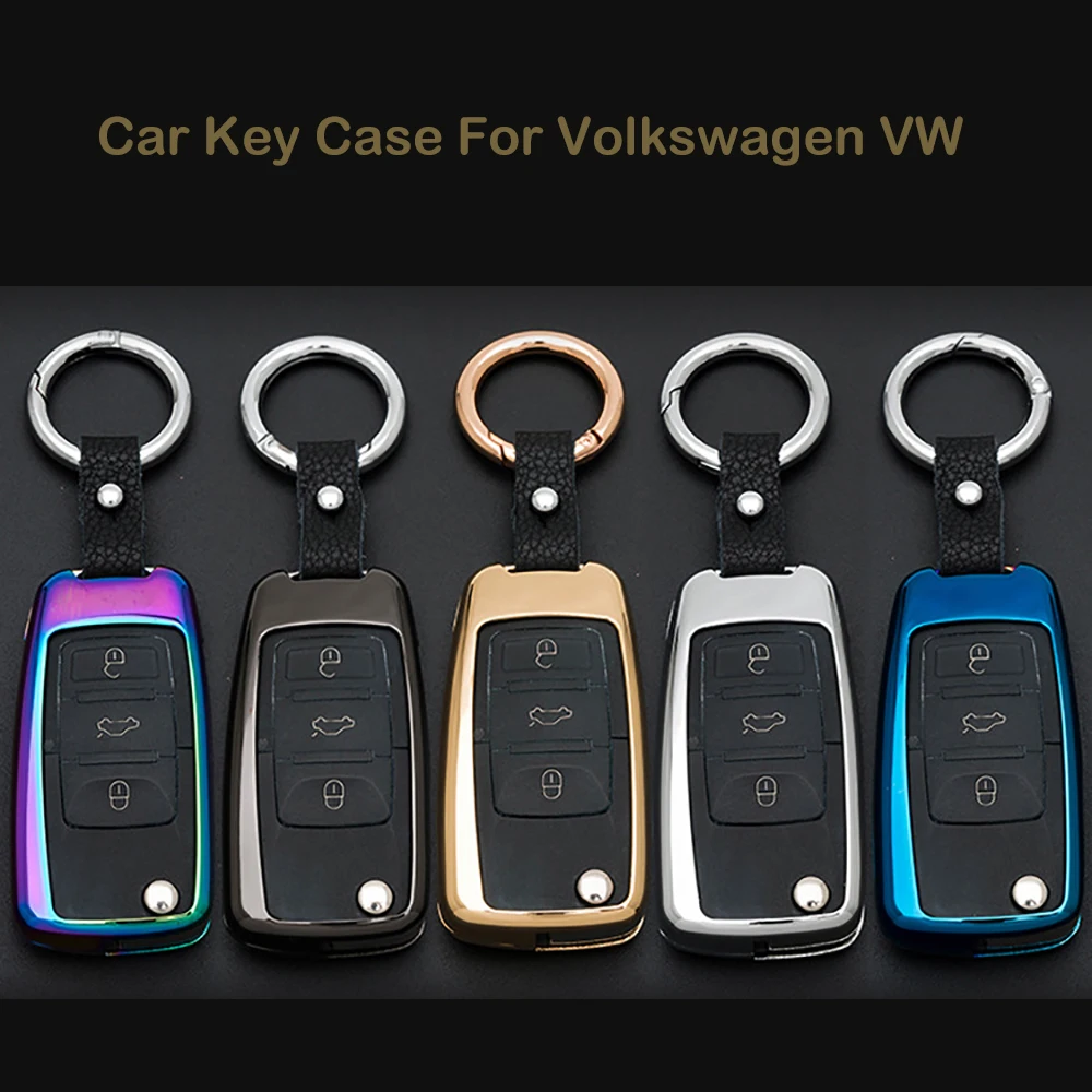 Защитный чехол для ключа с 3 кнопками из цинкового сплава и кожи Volkswagen VW Passat Polo Jetta