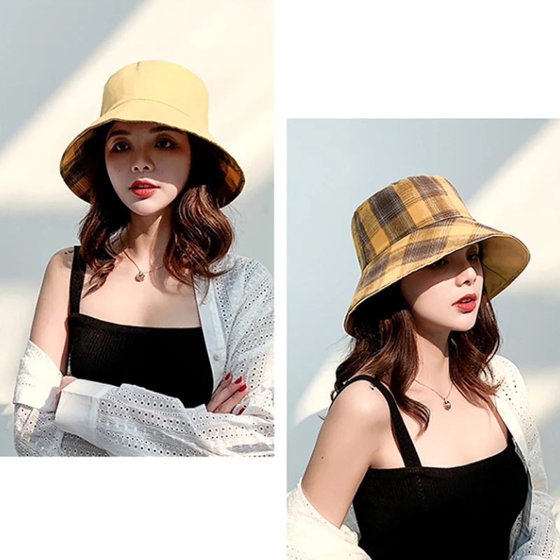 Women Outdoor Travel Hat Sun Cap Hats Korean Version Cotton Double Sided Plaid Bucket Hat Fisherman Hat
Women Outdoor Travel Hat Sun Cap Hats Korean Version Cotton Double Sided Plaid Bucket Hat Fisherman Hat