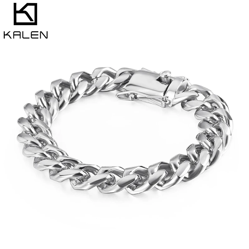 

Kalen, высокое качество, нержавеющая сталь, 13 мм, широкая цепочка, мужской очаровательный браслет, тяжелая цепочка, ювелирное изделие, подарок