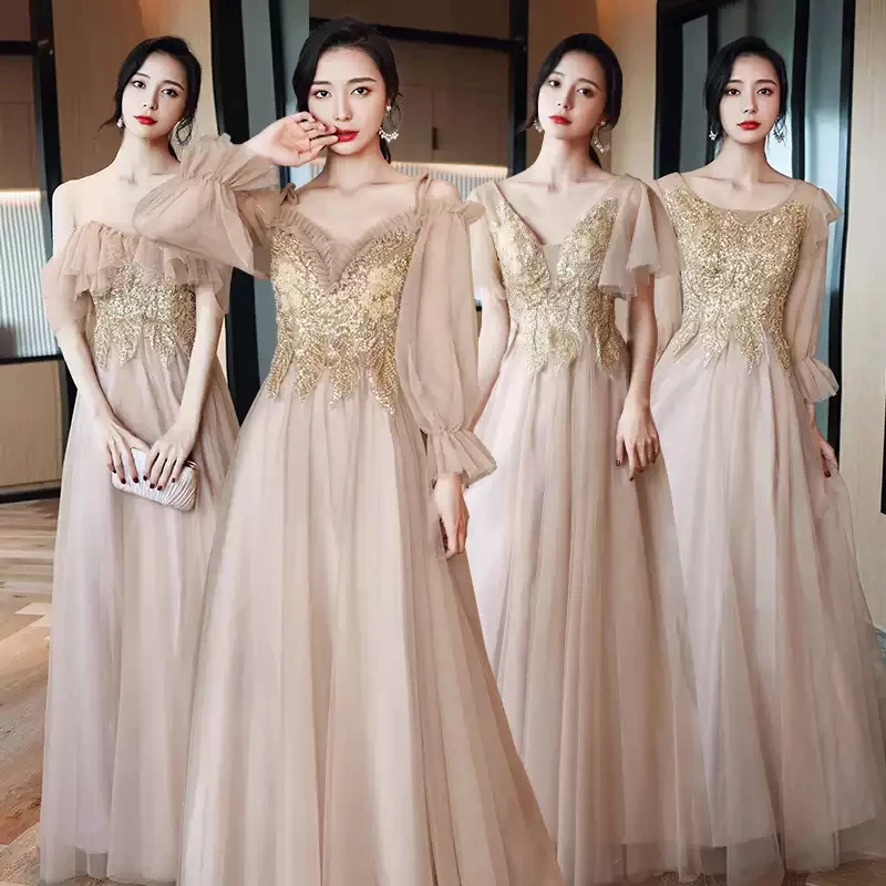 Bridesmaids Dresses Illusion Short V-Neck Sequined Beading Lace Tulle Floor-Length Coffee Vintage Women Wedding Party Gown E585
Bridesmaids Dresses Illusion Short V-Neck Sequined Beading Lace Tulle Floor-Length Coffee Vintage Women Wedding Party Gown E585