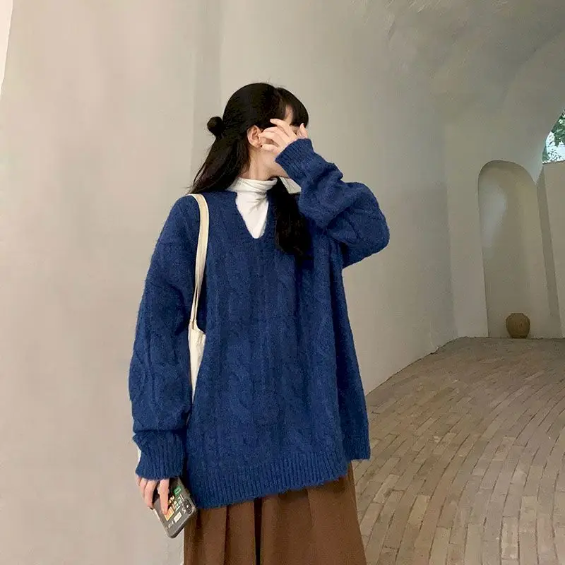 Vintage Women Sweater Knit Pullover Twist U-neck Sweaters Blue Outerwear Autumn Winter Loose Grunge Korean Female Top Clothes
Vintage Women Sweater Knit Pullover Twist U-neck Sweaters Blue Outerwear Autumn Winter Loose Grunge Korean Female Top Clothes