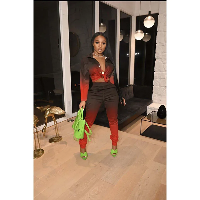 Fall Clothes Sexy Two Piece Set Women Gradient Long-Sleeve Shirt Crop Top+Pants Sets Lounge Vacation Streetwear Wholesale Items
Fall Clothes Sexy Two Piece Set Women Gradient Long-Sleeve Shirt Crop Top+Pants Sets Lounge Vacation Streetwear Wholesale Items