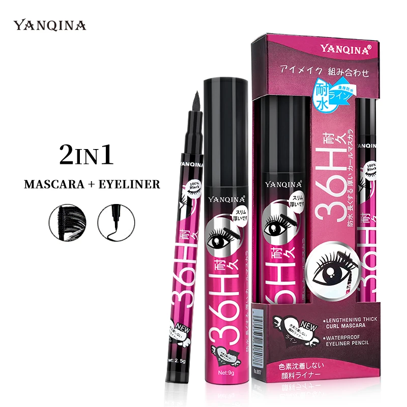 

YANQINA 2Pcs 36H Eyeliner Pencil Mascara Waterproof Pen Precision Long-lasting Not Blooming Liquid Eye Liner Smooth Make Up Tool