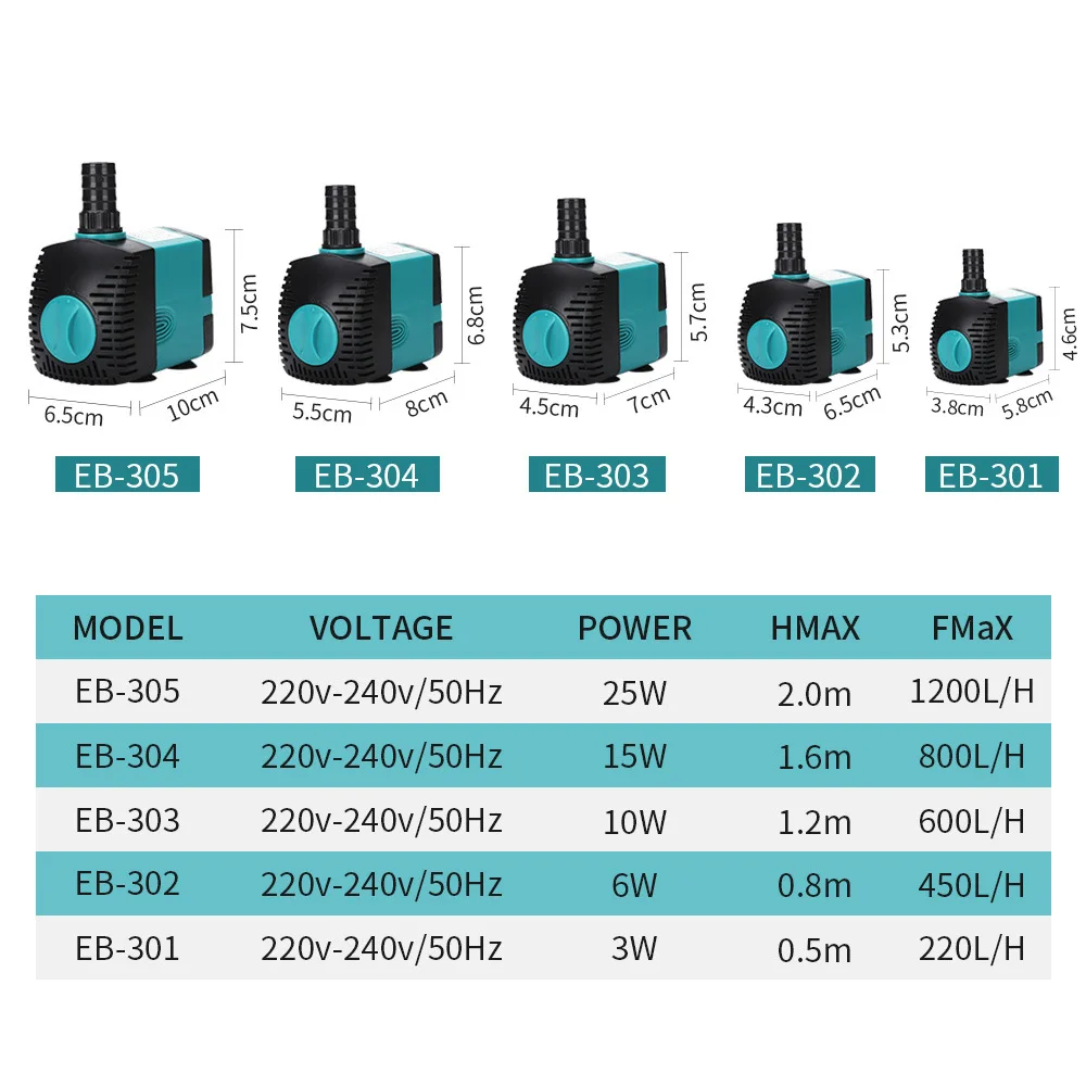 EU US 220V-240V 3-60W Aquarium Submersible Water Pump Fountain Filter Fish Pond Quiet Tank Side Suction | Дом и сад