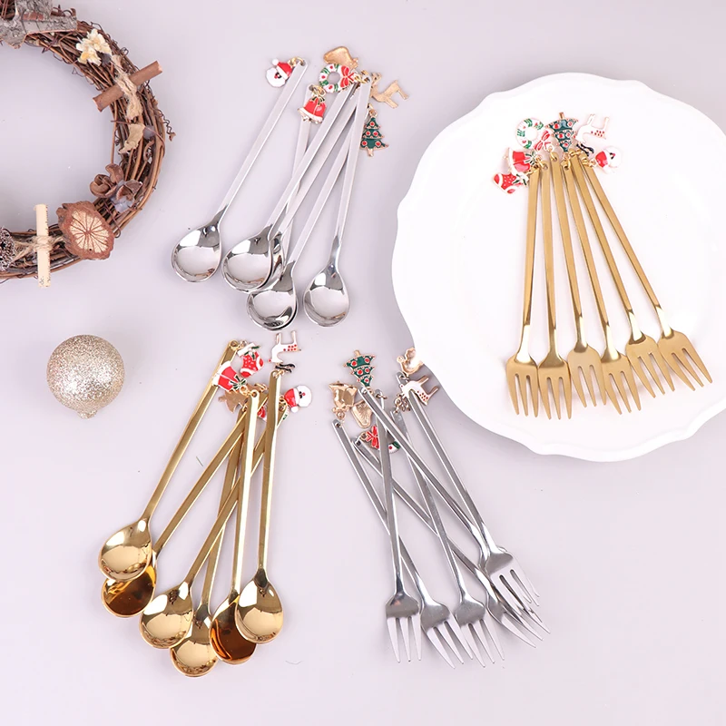 6PCS New Year Metal Merry Christmas Coffee Spoons Fork Xmas Tableware Ornaments Christmas Decorations Tea Dessert Home Decor
6PCS New Year Metal Merry Christmas Coffee Spoons Fork Xmas Tableware Ornaments Christmas Decorations Tea Dessert Home Decor