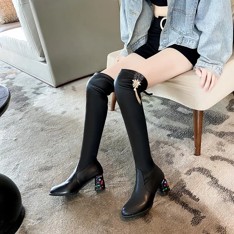 Over The Knee High Boots Women Pumps Sexy Rhinestone Square Heel Knight Boots Solid Color Women Shoes Zapatillas Mujer Winter
Over The Knee High Boots Women Pumps Sexy Rhinestone Square Heel Knight Boots Solid Color Women Shoes Zapatillas Mujer Winter