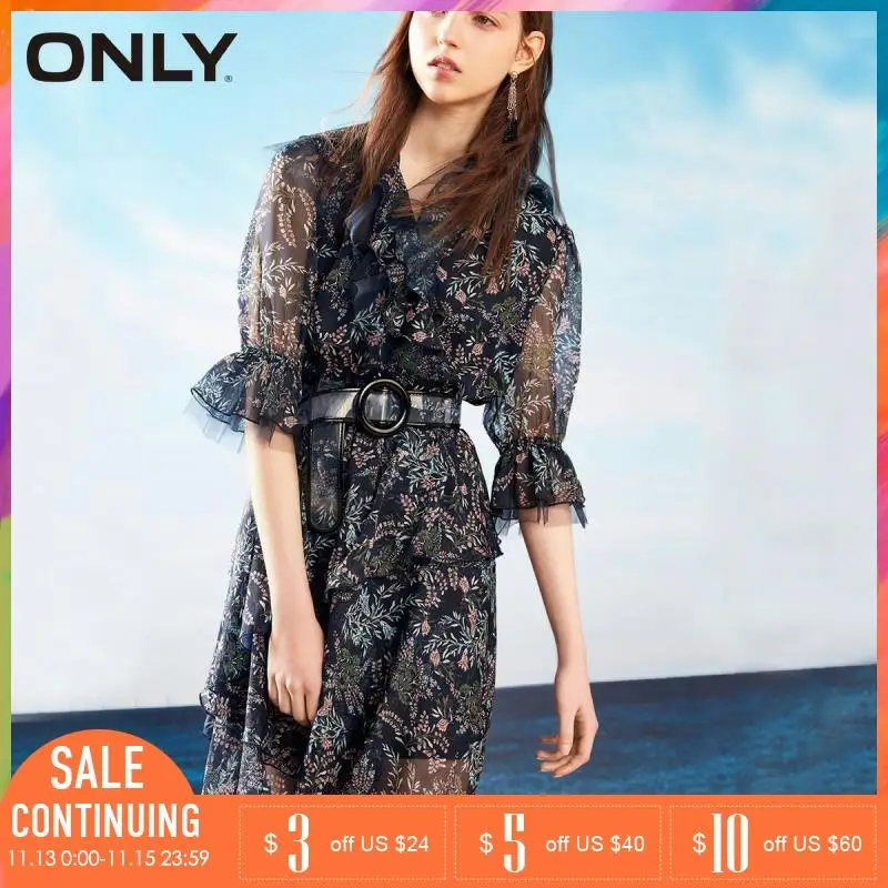 ONLY 2019 Spring Summer New Ruffled Chiffon Dress |118207633 | Женская одежда