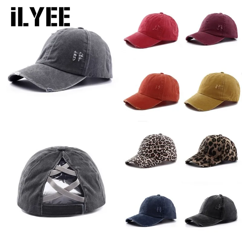 

ILYEE 2021 New Summer High Ponytail Baseball Cap Hat Distressed Cotton Messy Bun Fitted Dad Snapback Sun Hats for Women Gorras