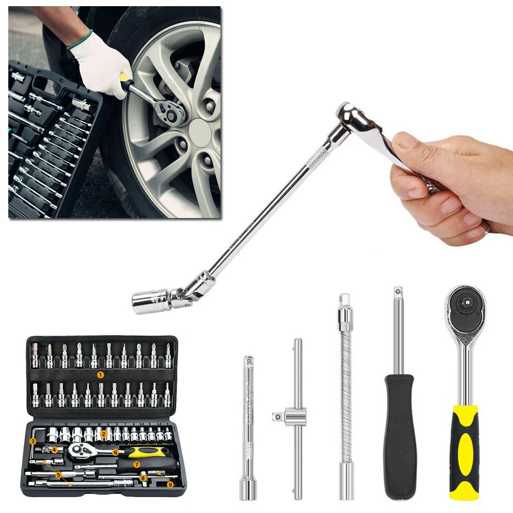 46pcs/set Wrench Socket Screwdriver 1/4 "auto Repair Tool Ratchet Wrench Socket Kit With Plastic Storage Case
46pcs/set Wrench Socket Screwdriver 1/4 "auto Repair Tool Ratchet Wrench Socket Kit With Plastic Storage Case