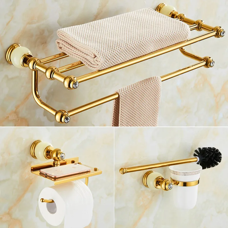Gold Brass Bath Hardware Set Copper & Jade Accessories Towel Rack/Bar/Ring Corner Shelf Toilet Brush Robe Hooks Tissue Holder
Gold Brass Bath Hardware Set Copper & Jade Accessories Towel Rack/Bar/Ring Corner Shelf Toilet Brush Robe Hooks Tissue Holder