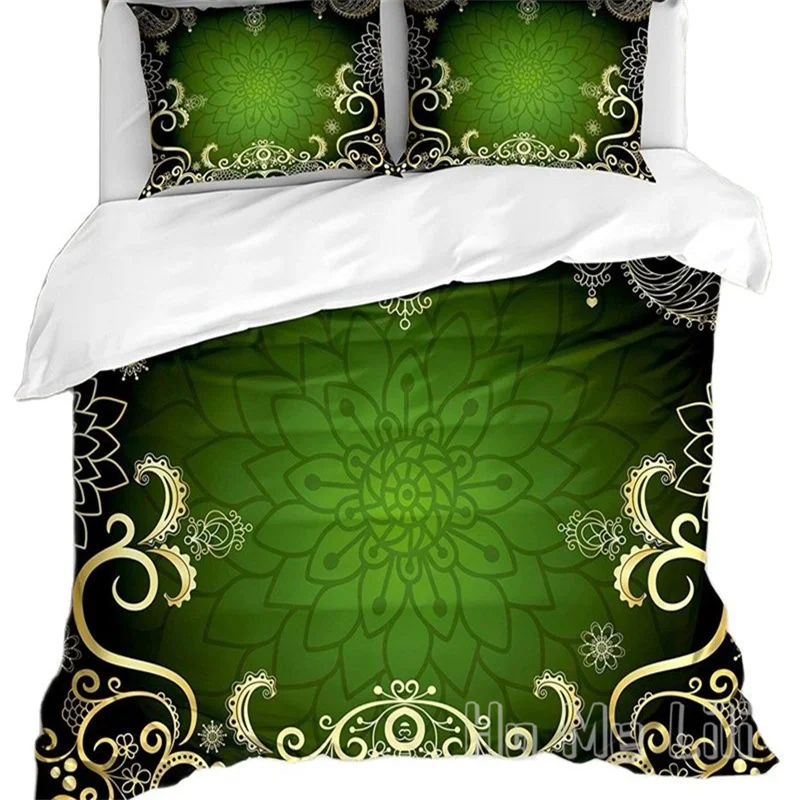 

Mandala Duvet Cover By Ho Me Lili Frame With Lotus Shade Floral Swirls Little Hearts And Dots Decorative Bedding Set