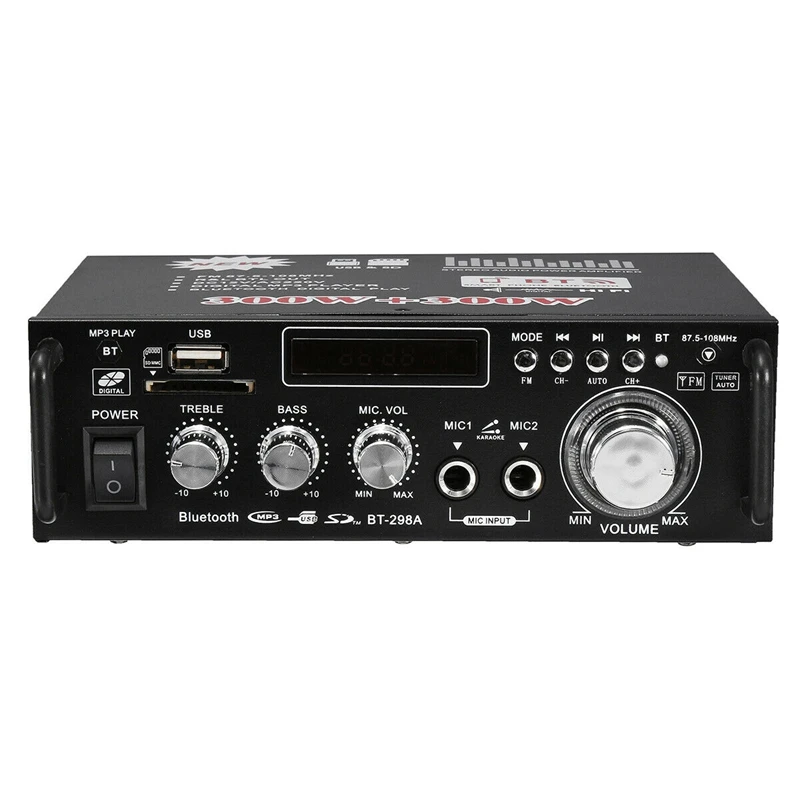 12V/ 220V BT-298A 2CH LCD Display Digital HIFI Audio Stereo Power Amplifier Bluetooth FM Radio 600W for Car Home
12V/ 220V BT-298A 2CH LCD Display Digital HIFI Audio Stereo Power Amplifier Bluetooth FM Radio 600W for Car Home