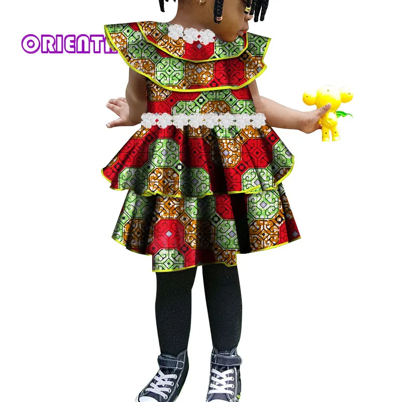 Cute African Girl Dress Kids Children Print Floral with White Flower Bazin Riche Summer Africa Dresses WYT79 | Тематическая одежда