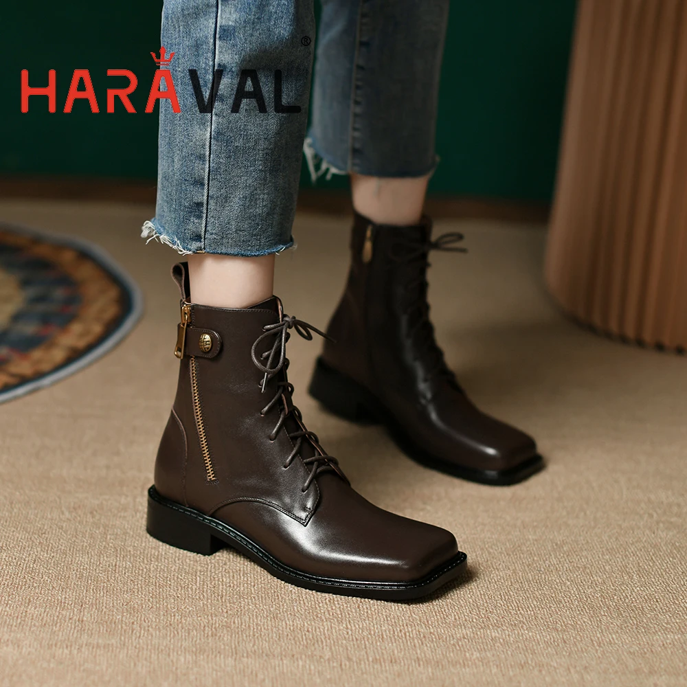 HARAVAL Women Ankle Boots Shoes Chelsea Boots Lace Up Black Brown Genuine Leather Elegant Cross-Tied Boots Thick Bottom E514L
HARAVAL Women Ankle Boots Shoes Chelsea Boots Lace Up Black Brown Genuine Leather Elegant Cross-Tied Boots Thick Bottom E514L