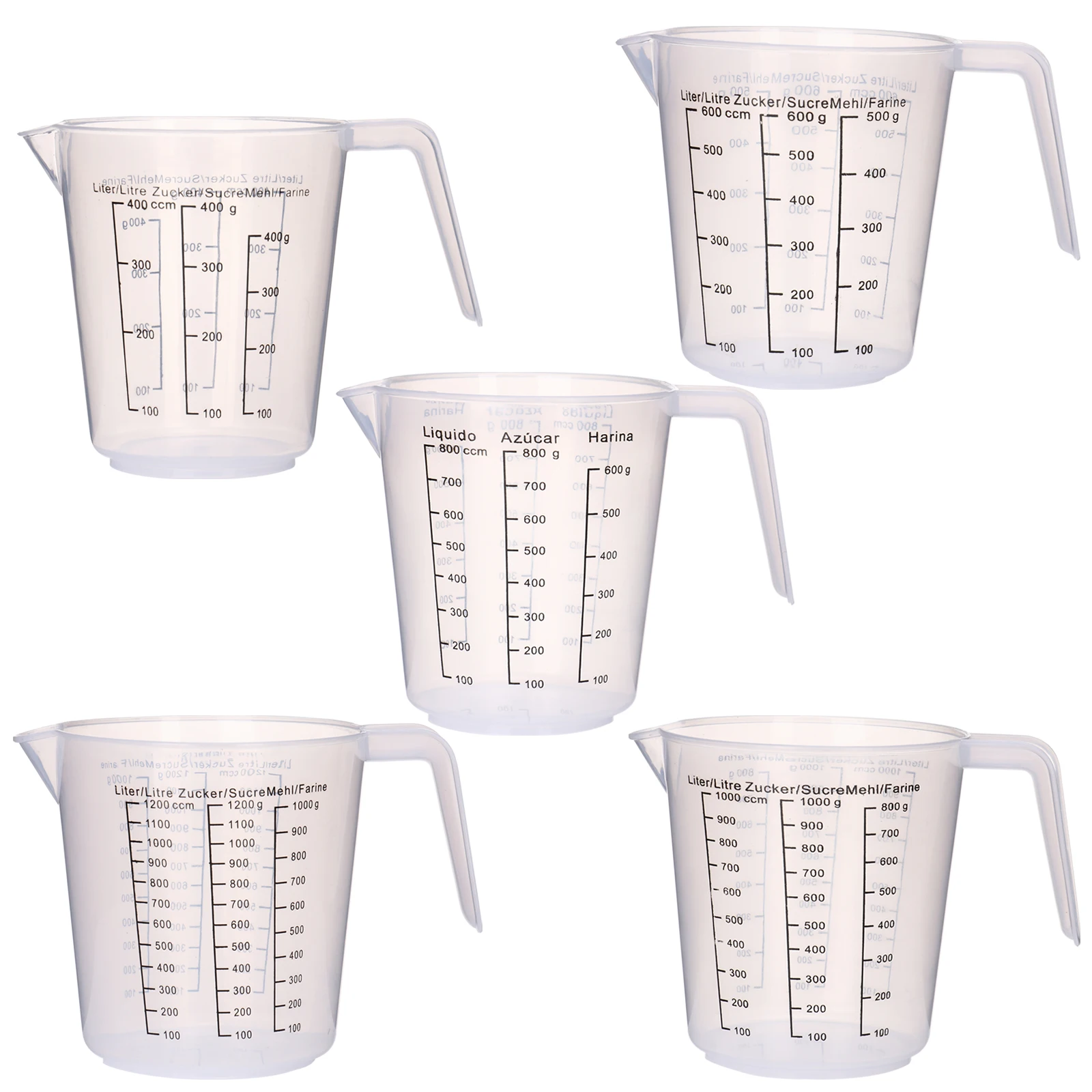 

Кухонные мерные чашки 5 шт., Градуированный стакан для выпечки, пластиковый мерный кувшин, емкость для жидкости с носиком и порошком