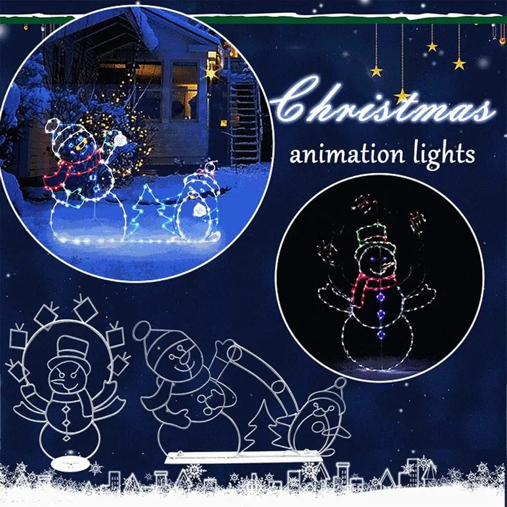 

Christmas Snowman Light Decoration Wrought Iron Luminous Frame Fun Animation Snowball Fight Light String Garden Yard Decor