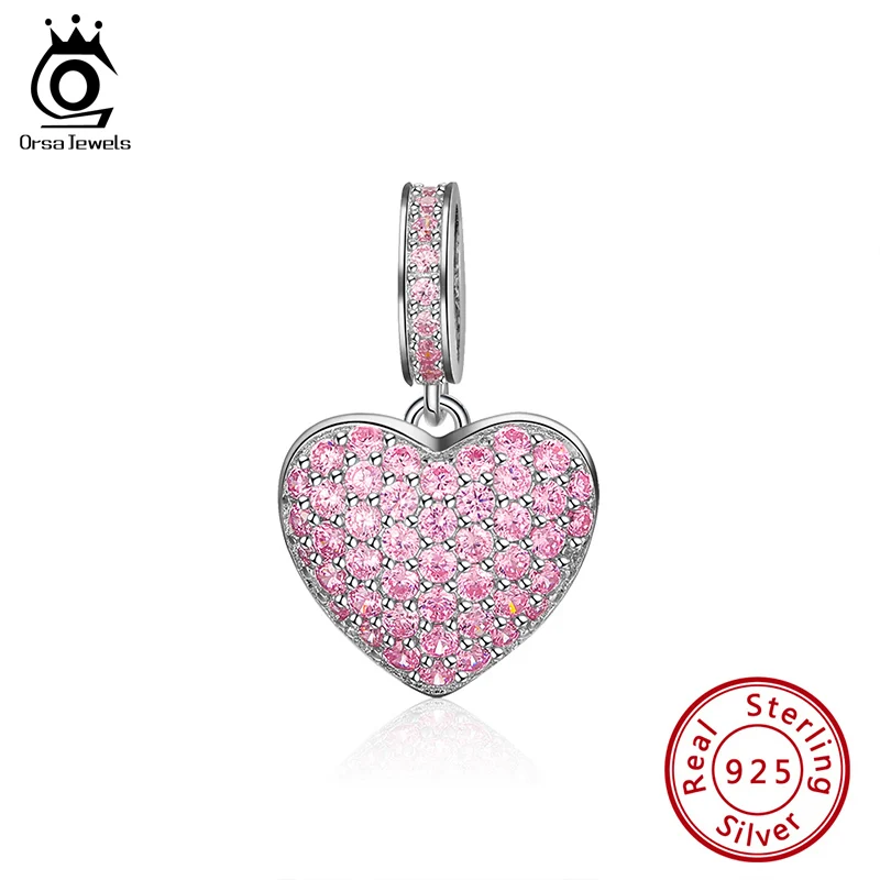 ORSA JEWELS 925 Sterling Silver Heart Bead Shining Pink CZ Charm Fit Original Charm Bracelet DIY Jewelry Accessories CB44
ORSA JEWELS 925 Sterling Silver Heart Bead Shining Pink CZ Charm Fit Original Charm Bracelet DIY Jewelry Accessories CB44