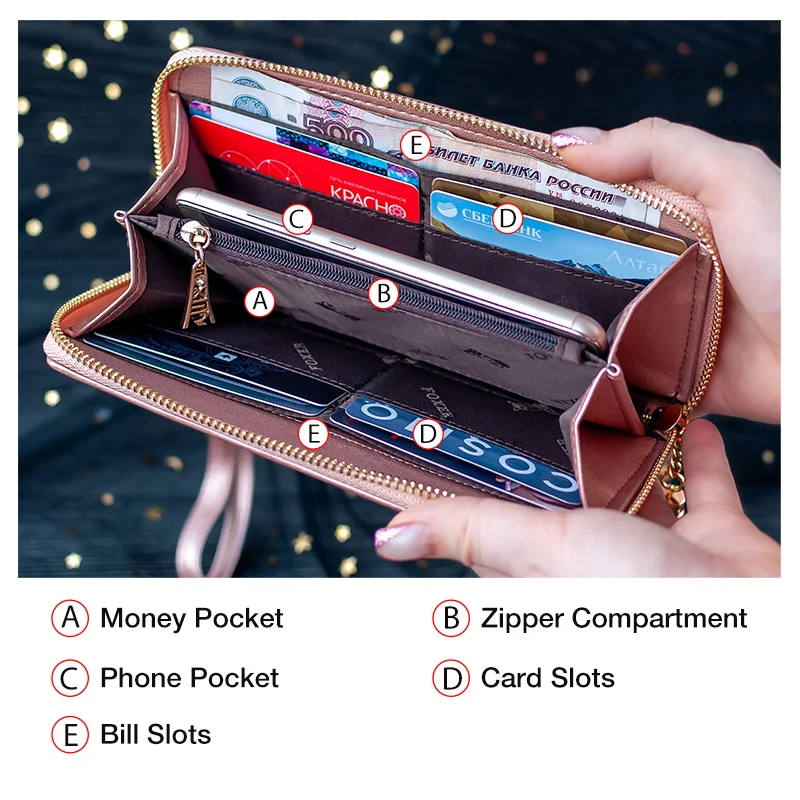 FOXER Women's Clutch Wallets Glitter Cowhide Leather Long Card Holder with Wristle Luxury Female Zipper Purse Lady Clutch Wallet
FOXER Women's Clutch Wallets Glitter Cowhide Leather Long Card Holder with Wristle Luxury Female Zipper Purse Lady Clutch Wallet