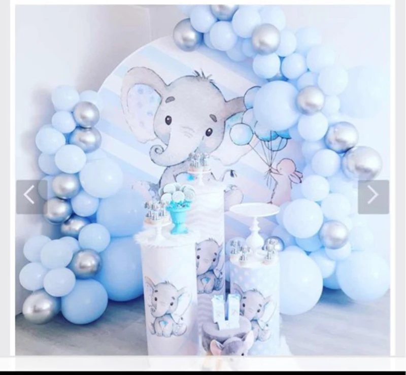 

Round circle background baby shower blue stripes cute elephant backdrop boy birthday party decor candy table fabric YY-266