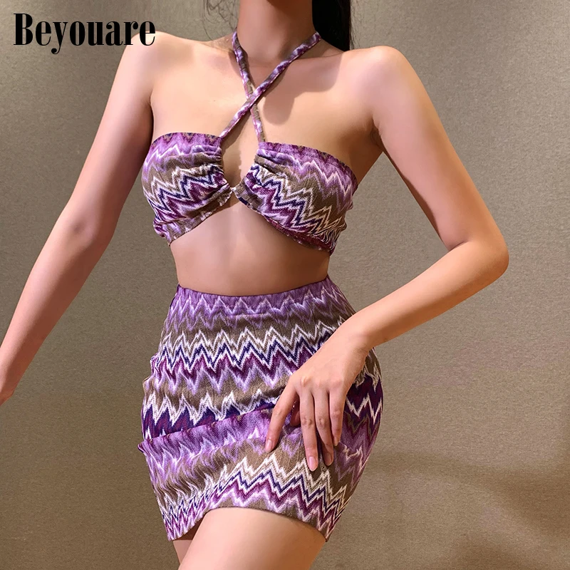 Beyouare Knit Stripe Bikini Women Two Piece Set Strapless Halter Bandage Super-Short Top Elastic Waist Skirts Sexy Elegant Suit
Beyouare Knit Stripe Bikini Women Two Piece Set Strapless Halter Bandage Super-Short Top Elastic Waist Skirts Sexy Elegant Suit