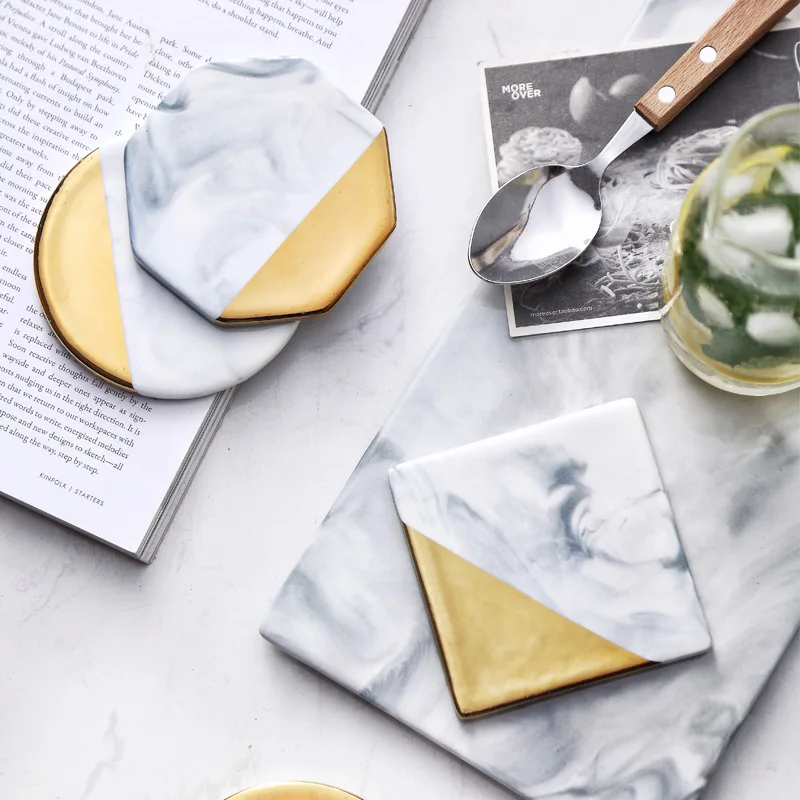 European Style Marble Stripes Ceramic Coaster Round Square Hexagon Porcelain Desktop Non-slip Mug Cup Mat Pad Gilt Luxury Decor
European Style Marble Stripes Ceramic Coaster Round Square Hexagon Porcelain Desktop Non-slip Mug Cup Mat Pad Gilt Luxury Decor
