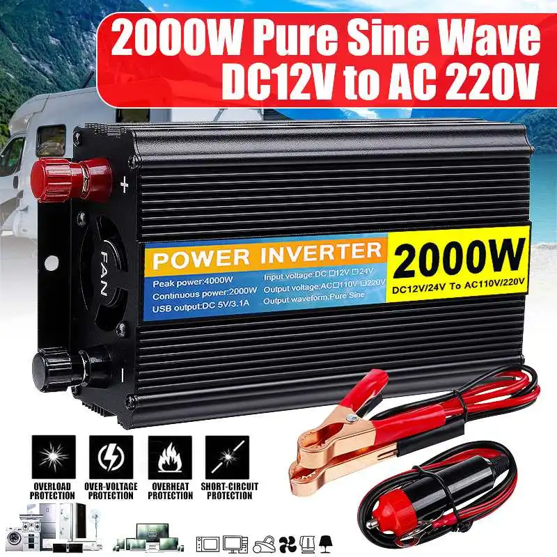 2000W Car Inverter DC 12V/24V to AC 220V Pure Sine Wave Inverter Voltage Transformer 12V/24V 220V Auto Charger Converter Adapter
2000W Car Inverter DC 12V/24V to AC 220V Pure Sine Wave Inverter Voltage Transformer 12V/24V 220V Auto Charger Converter Adapter