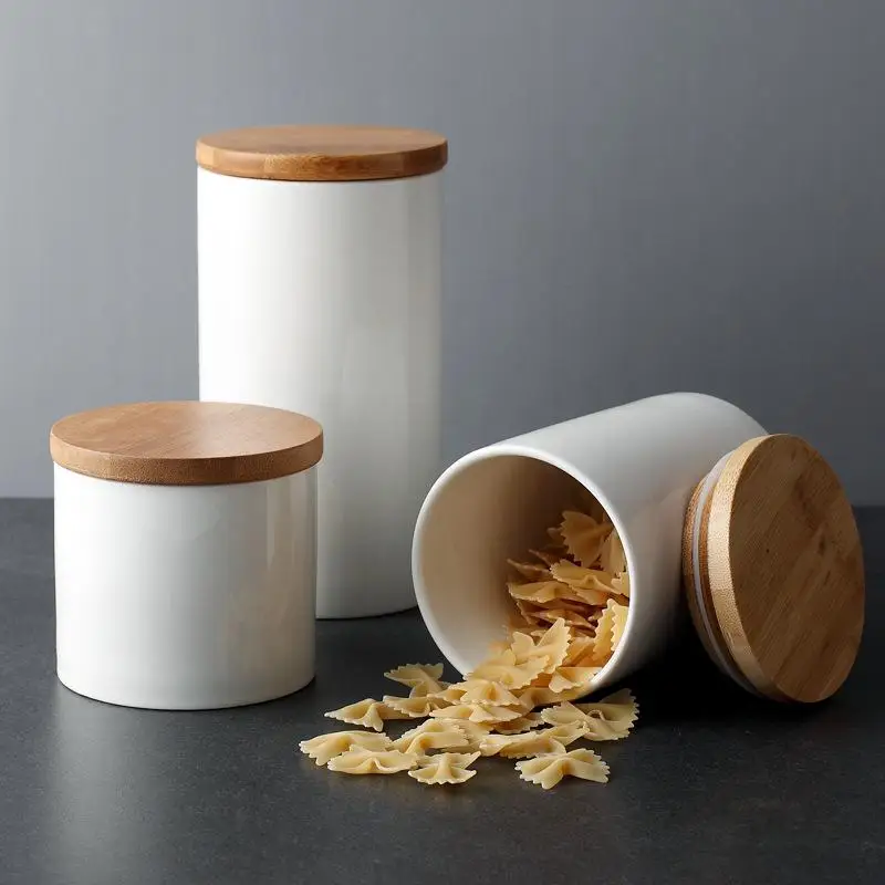 Creative Storage Jar Ceramic Wood Lid Kitchen Food Coffee Tea Candies Pot Seasoning Sealed Desktop Decoration Bottle | Дом и сад