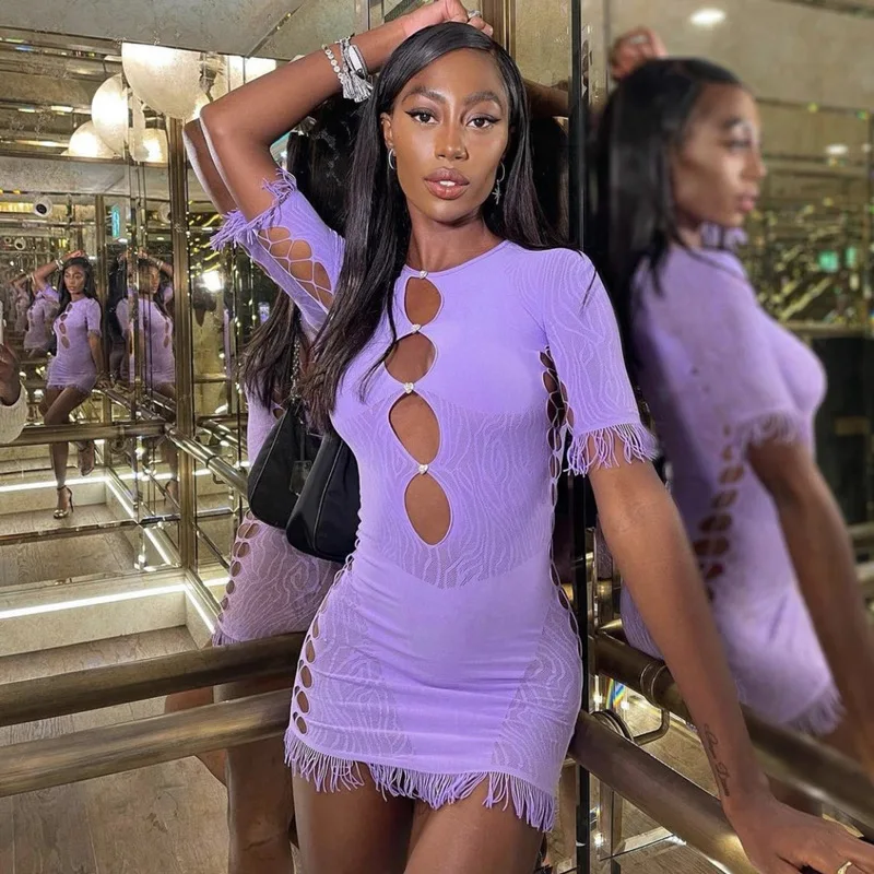 Combhasaki Women Casual Short Sleeve Skinny See-through Mesh Dress Fashion Solid Color Hollow Tassel Stitching Short Dress
Combhasaki Women Casual Short Sleeve Skinny See-through Mesh Dress Fashion Solid Color Hollow Tassel Stitching Short Dress