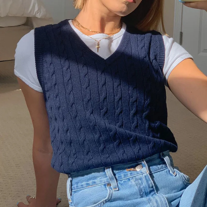 Fashion Autumn Sweater Tank Tops Lady Solid Color Streetwear V Neck Knitted Vest Preppy Style Sleeveless Vintage Knitwear
Fashion Autumn Sweater Tank Tops Lady Solid Color Streetwear V Neck Knitted Vest Preppy Style Sleeveless Vintage Knitwear