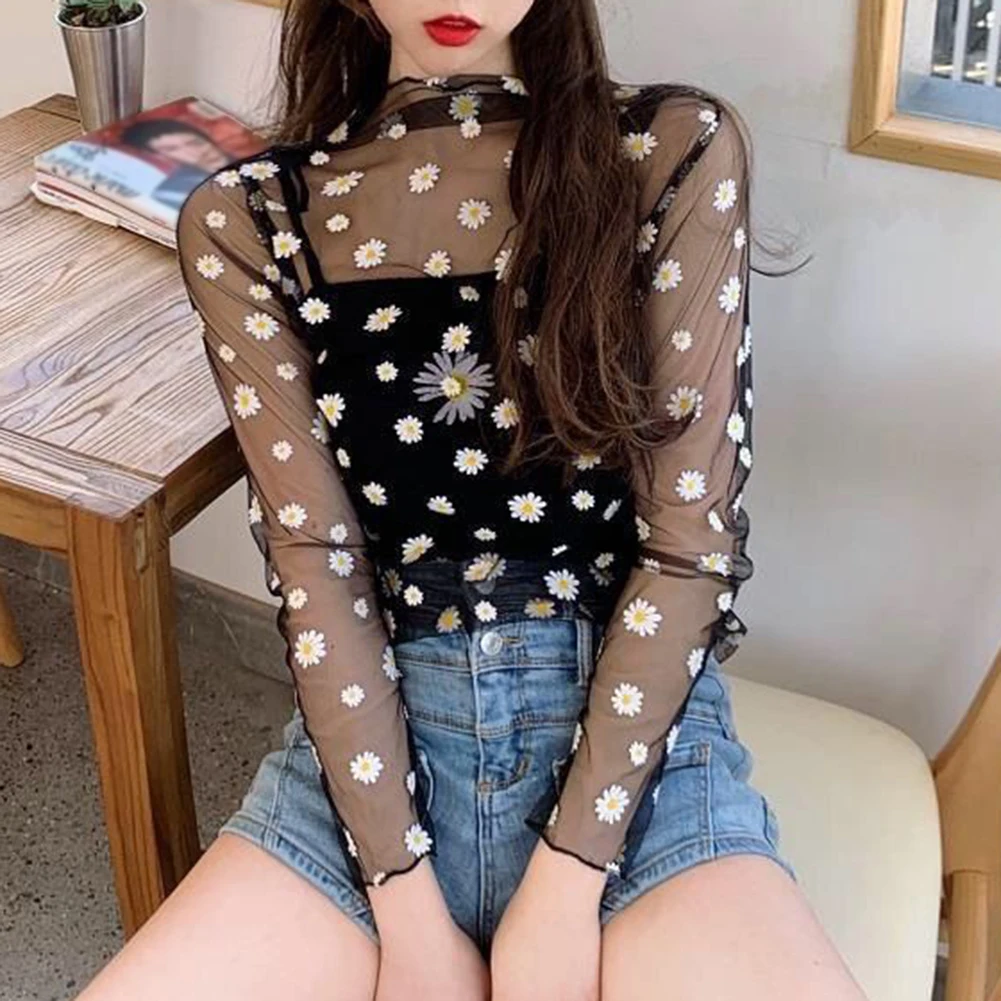 2021 New Arrival Summer Daisy Flower Print Mesh T Shirt Women Korean Long Sleeve Fishnet T Shirt Tops Fashion Sunscreen Tee
2021 New Arrival Summer Daisy Flower Print Mesh T Shirt Women Korean Long Sleeve Fishnet T Shirt Tops Fashion Sunscreen Tee