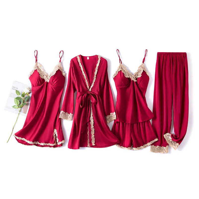 Sexy Women Lace Home Wear Sleep Set Casual Satin Gray Sleepwear Home Clothing Silky Solid 5PCS Suit Nightgown Sleepwear
Sexy Women Lace Home Wear Sleep Set Casual Satin Gray Sleepwear Home Clothing Silky Solid 5PCS Suit Nightgown Sleepwear