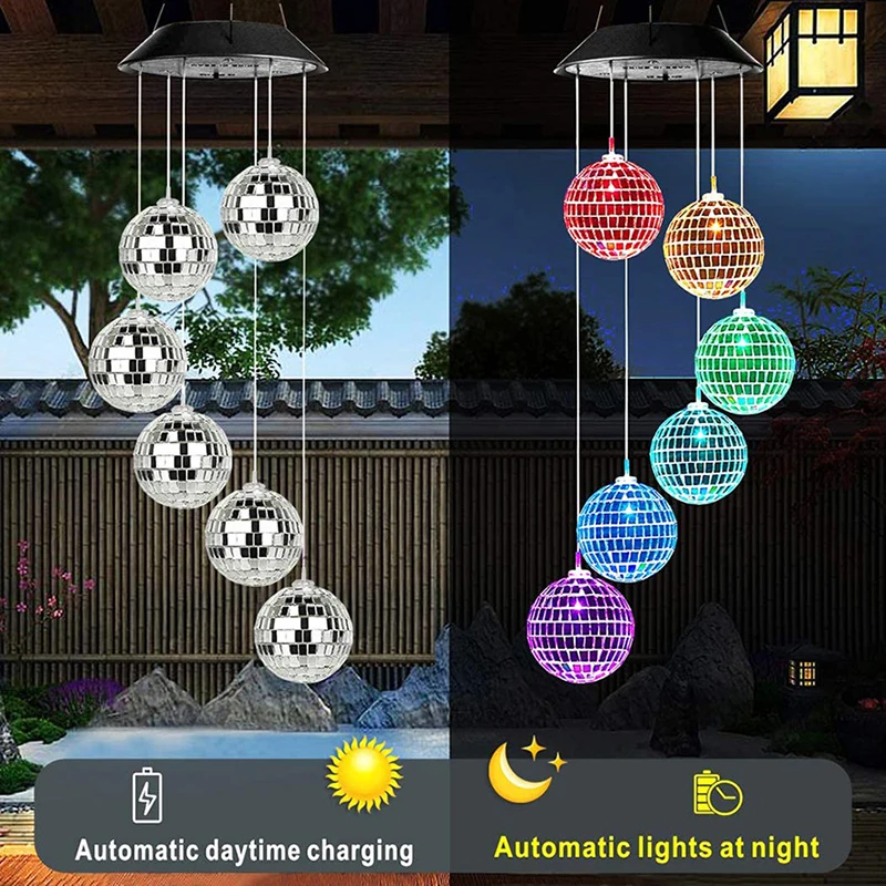

Solar Round Ball Wind Chime Lights Color Changing Mosaic Landscape Lamp for Garden Courtyard Balcony Decoration NEW