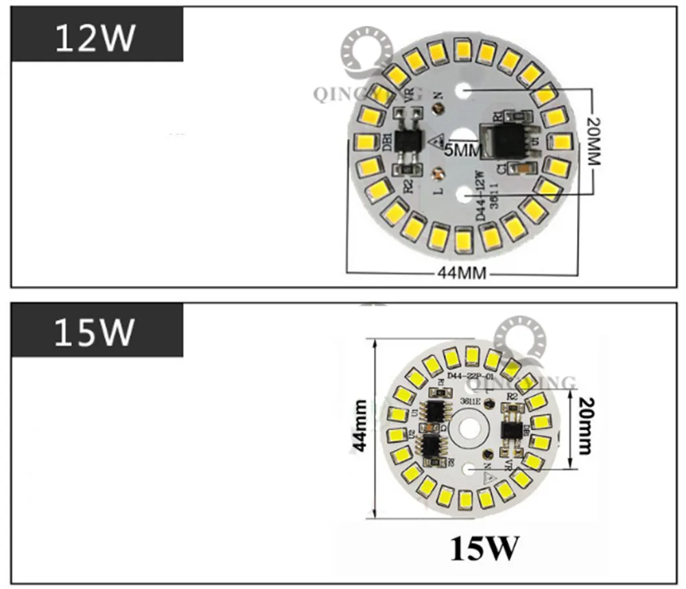 Светодиод PCB 220 В переменного тока 1-50 шт. SMD2835 3 Вт 5 7 9 12 15 18 встроенный драйвер IC