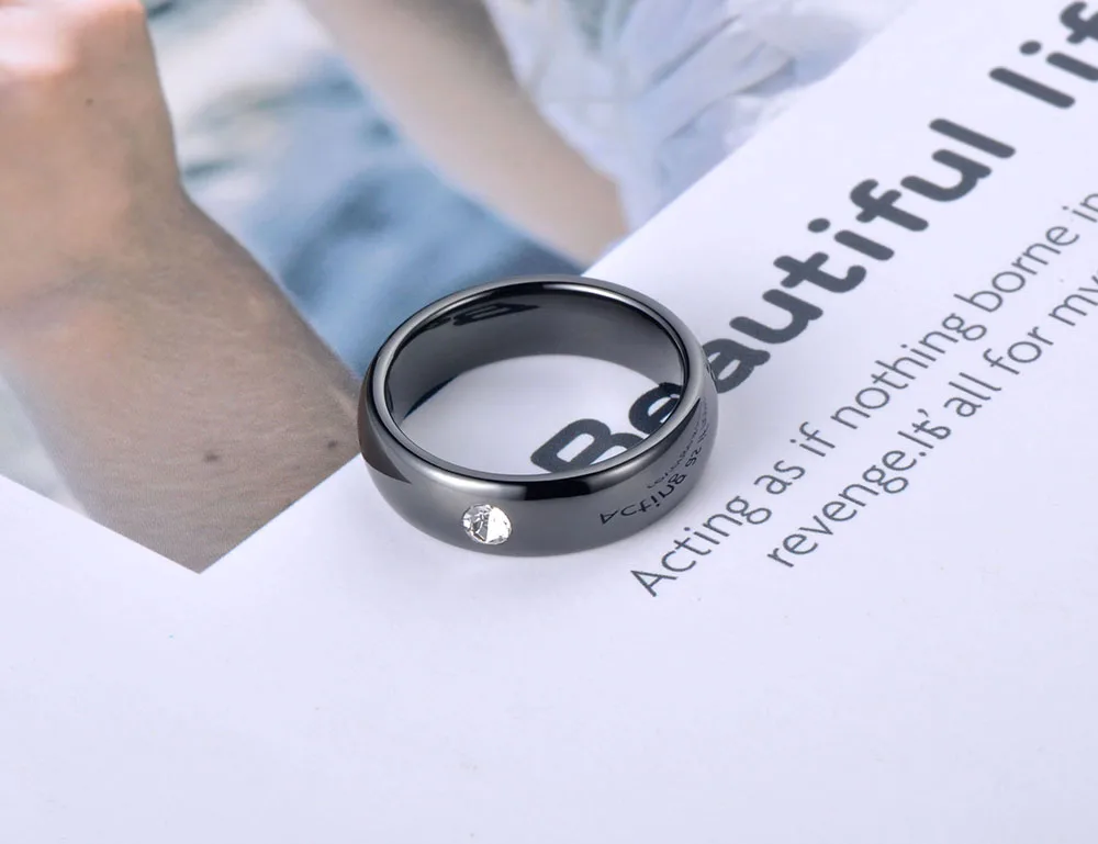 JeeMango модное офисное черное керамическое обручальное кольцо с кристаллами