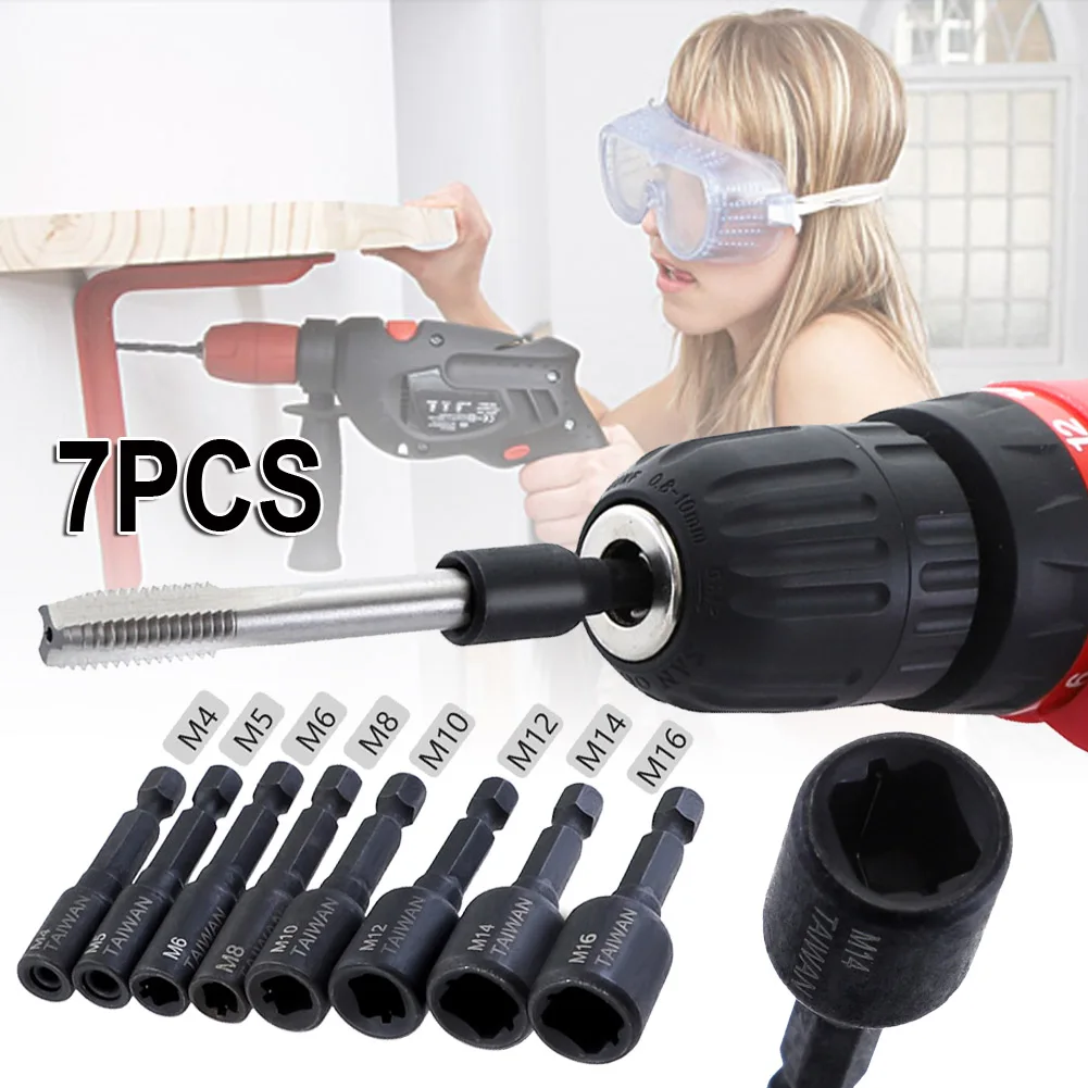 7pcs/set Screw Tap Socket Adapter 1/4" Hex Shank Square Driver Thread Tap Adapter For M4 M5 M6 M8 M10 M12 M14 Machine Tap
7pcs/set Screw Tap Socket Adapter 1/4" Hex Shank Square Driver Thread Tap Adapter For M4 M5 M6 M8 M10 M12 M14 Machine Tap