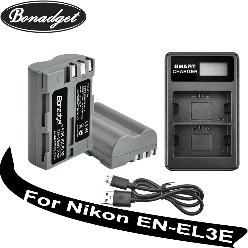 Bonadget 2600 мА/ч 7 2 V EN EL3E RU ENEL3E цифровой Камера Батарея для Nikon D300S D300 D100 D200 D700 D70S D80 D90 D50