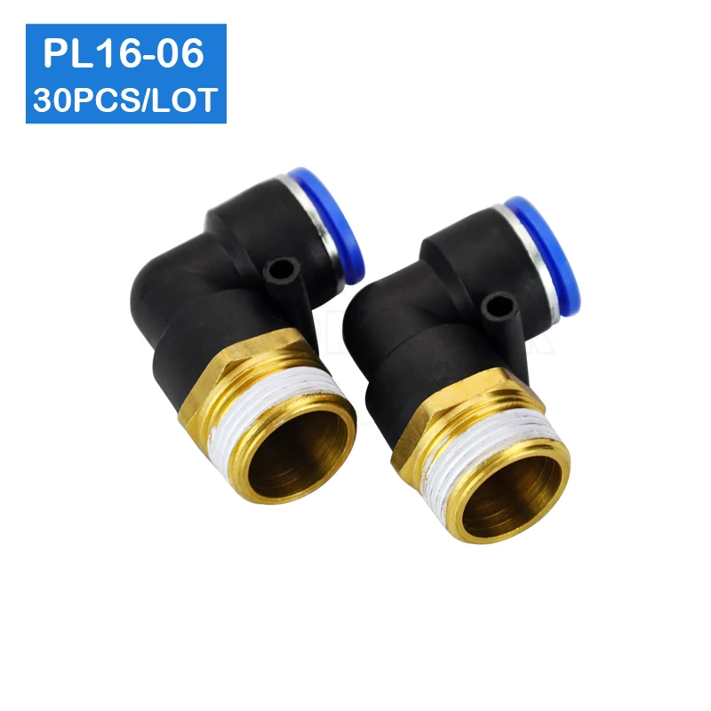 

HIGH QUALITY PL16-06 30Pcs L Shaped PT 3/4" Male Threaded to 16mm Tubing Pneumatic Quick Fitting