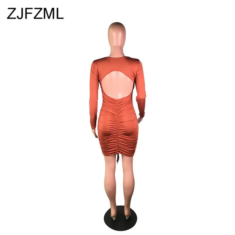 Sexy Backless Drawstring Ruched Dress Women Round Neck Long Sleeve Skinny Mini Dress Party Night Club Solid Rose Bandage Dress
Sexy Backless Drawstring Ruched Dress Women Round Neck Long Sleeve Skinny Mini Dress Party Night Club Solid Rose Bandage Dress